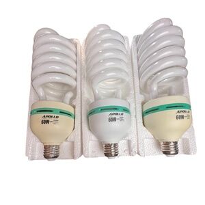 Set Of 3 Non Dimmable 60 W CFL Bulbs 6500K Apolo Growing Lights Pre-owned